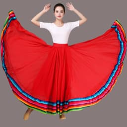 Streetwear Elegant Dance Performance Skirt Women Chiffon Skirts Rainbow-edge Elastic-Waist 720-Degrees Square Danc Maxi Skirts