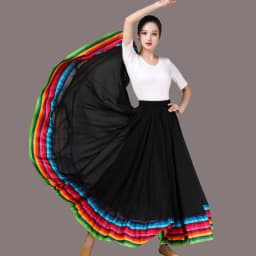 Streetwear Elegant Dance Performance Skirt Women Chiffon Skirts Rainbow-edge Elastic-Waist 720-Degrees Square Danc Maxi Skirts
