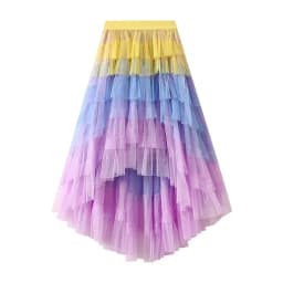 Women's Tulle Skirt Ruffle Multilayer Mesh A Line Tier Tutu Prom Irregular High Waisted Gradient Rainbow TulleLong Skirt 1379