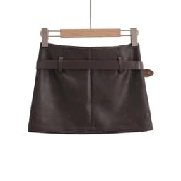 KEYANKETIAN New Launch Women's Faux Leather Skort Fashion Sexy Grunge With Belt Side Zipper Solid Sheath Mini Skirt Female