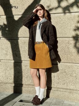 DUSHU Plus Size Women's High Waisted Ribbed Texture A-Line Skirt - 2025 Fall Winter New Arrival Modern Weekly Collection Skirts