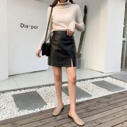 Slit Leather Skirt Female Autumn Winter New A- line Skirt Office Lady Sheath High Waist Slimming Skirt Mujer Faldas