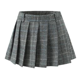 Women Side Zipper Waist Plaid Tweed Mini Pleated Skirt The Spice Girls Ruched Hem A-line Short Skirts with Shorts Lining