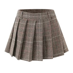 Women Side Zipper Waist Plaid Tweed Mini Pleated Skirt The Spice Girls Ruched Hem A-line Short Skirts with Shorts Lining