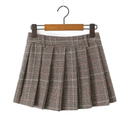 Women Side Zipper Waist Plaid Tweed Mini Pleated Skirt The Spice Girls Ruched Hem A-line Short Skirts with Shorts Lining