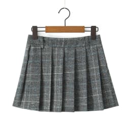 Women Side Zipper Waist Plaid Tweed Mini Pleated Skirt The Spice Girls Ruched Hem A-line Short Skirts with Shorts Lining