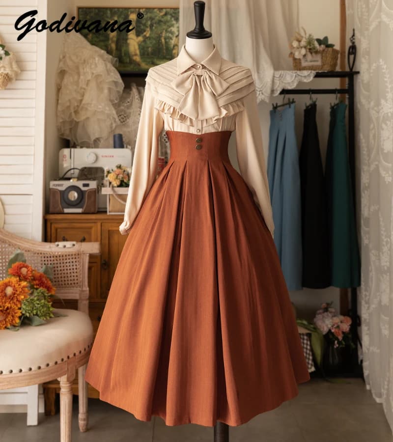 Original Design Elegant Classical Spring and Autumn All-Match High Waisted Ankle-length Skirt Women's Fashion Long Skirts