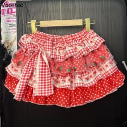 Japanese Kawaii Lolita Style Y2k Mini Skirt Women Sweet Strawberry Print Ruffle Punk Cake Skirt Girl Cute Bow Skirt Faldas Mujer