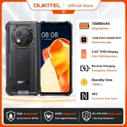 OUKITEL G1 Rugged Phone - 10600mAh, 24(6+18)GB+256GB, 6.52" Display, IP68 Waterproof, NFC Smartphone, Android 14,48MP Camera