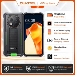 OUKITEL G1 Rugged Phone - 10600mAh, 24(6+18)GB+256GB, 6.52" Display, IP68 Waterproof, NFC Smartphone, Android 14,48MP Camera