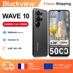BLACKVIEW Smartphone WAVE 10 24GB(8+16)+128GB 120Hz Android 16 32MP+13MP 5000mAh 6.88'' HD+ IPS Dual SIM 1080P FHD Doke AI 2.0