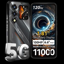 Oukitel WP66 Ultra-slim Rugged Smartphone, Dual Screen with Auxiliary Secondary Display, 36GB(12+24) RAM+512GB ROM, Dimensity 7000 5G Chipset, 6.6" FHD+ 120Hz Screen, 11000mAh Big Battery, 100MP Main Camera, 33W Fast Charging