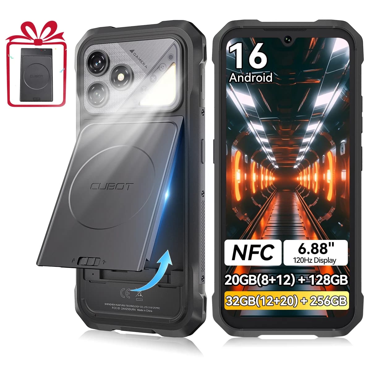 Cubot Kingkong Dura Rugged Android Smartphone 16 20Gb(8+12) & 32Gb(12+20) Ram, 128Gb/256Gb Rom, 6.88" 120Hz Display, Nfc, Face Id & Fingerprint Unlock
