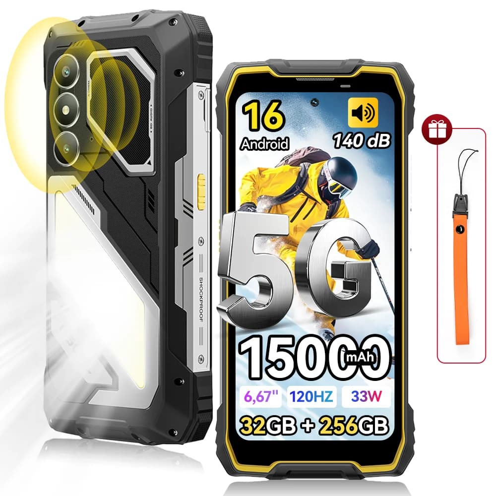 Blackview OSCAL PILOT 5 5G AI Rugged Phone,8(+24)GB RAM 256GB ROM UNISOC T8100,6.67 Inch 120Hz Display,15000mAh 33W Fast Charging,NFC,5W Built‑in Speaker,16MP+13MP Camera,Android 16 Outdoor Smartphone