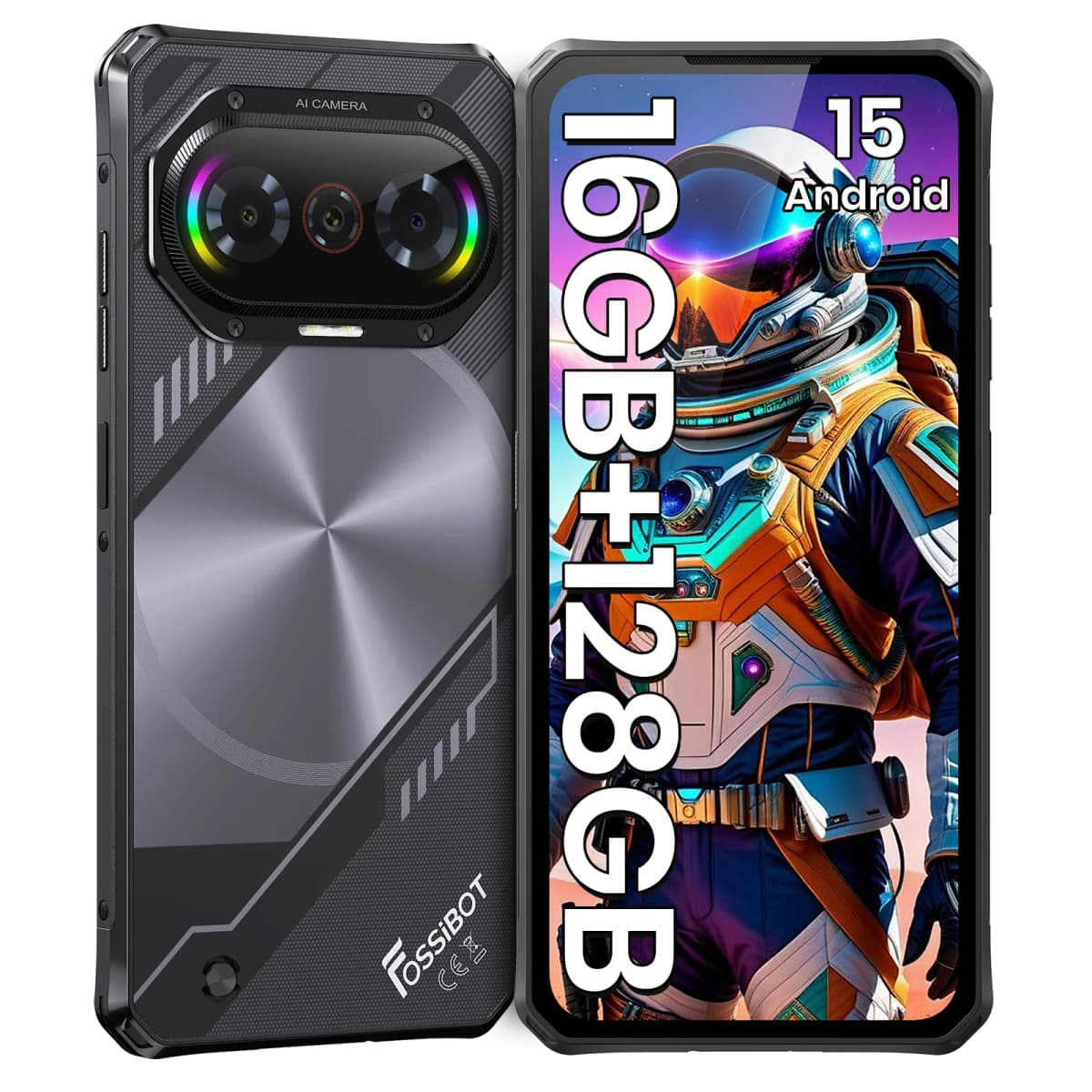 Fossibot F114 Ultra‑thin Rugged Smartphone, Android 15, 16GB(4+12GB Expand) RAM 128GB ROM, 6.67" HD+ Display, 5000mAh Battery 18W Charging, 50MP+8MP+2MP Camera
