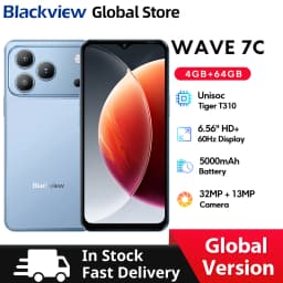 Blackview Wave 7C Smartphone 6.56 inch HD+Eye-Comfort Screen IPS Display 5000mAh 64GB 128GB IP54 32MP Camera AI CellPhone