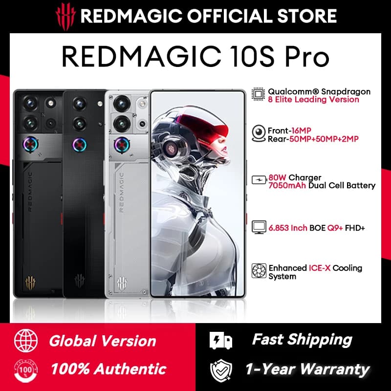 Global Version Redmagic 10S Pro NX789J Snapdragon 8 Elite Leading Version 6.853" Q9+ 144Hz AMOLED 50*2+2+16MP 7050mAh 80W NFC