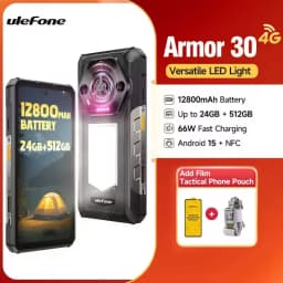 Ulefone Armor 30 Rugged Phone 24GB+512GB 6.95" FHD Versatile LED 12800mAh Android 15 64MP Camera 66W Global Version Smartphone