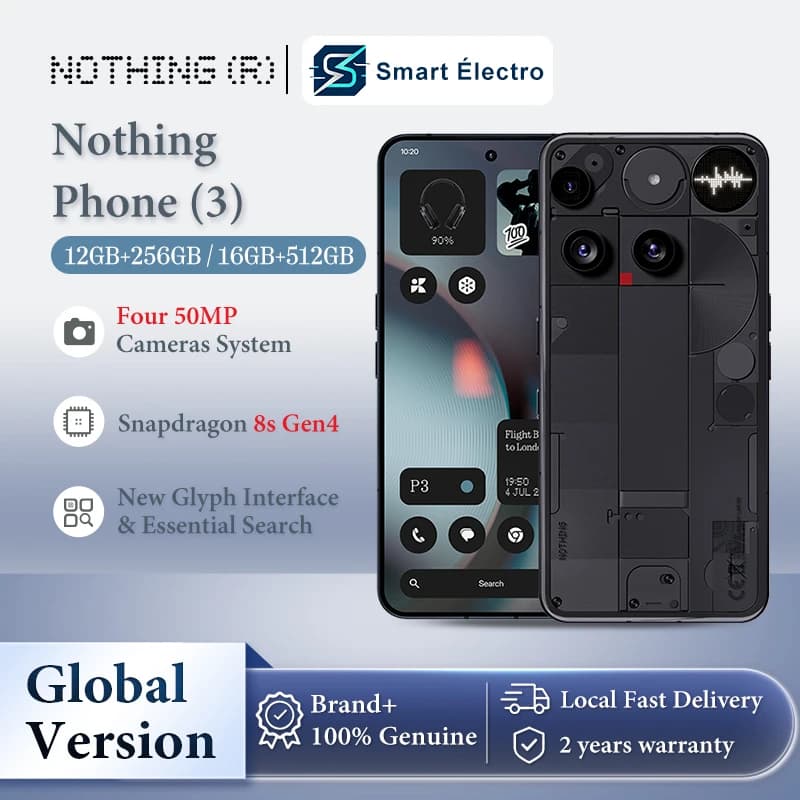 Nothing Phone (3) Smartphone Triple 50Mp Camera 6.67" 120Hz Amoled Display Snapdragon 8S Gen 4 3 Microphones Glyph Array