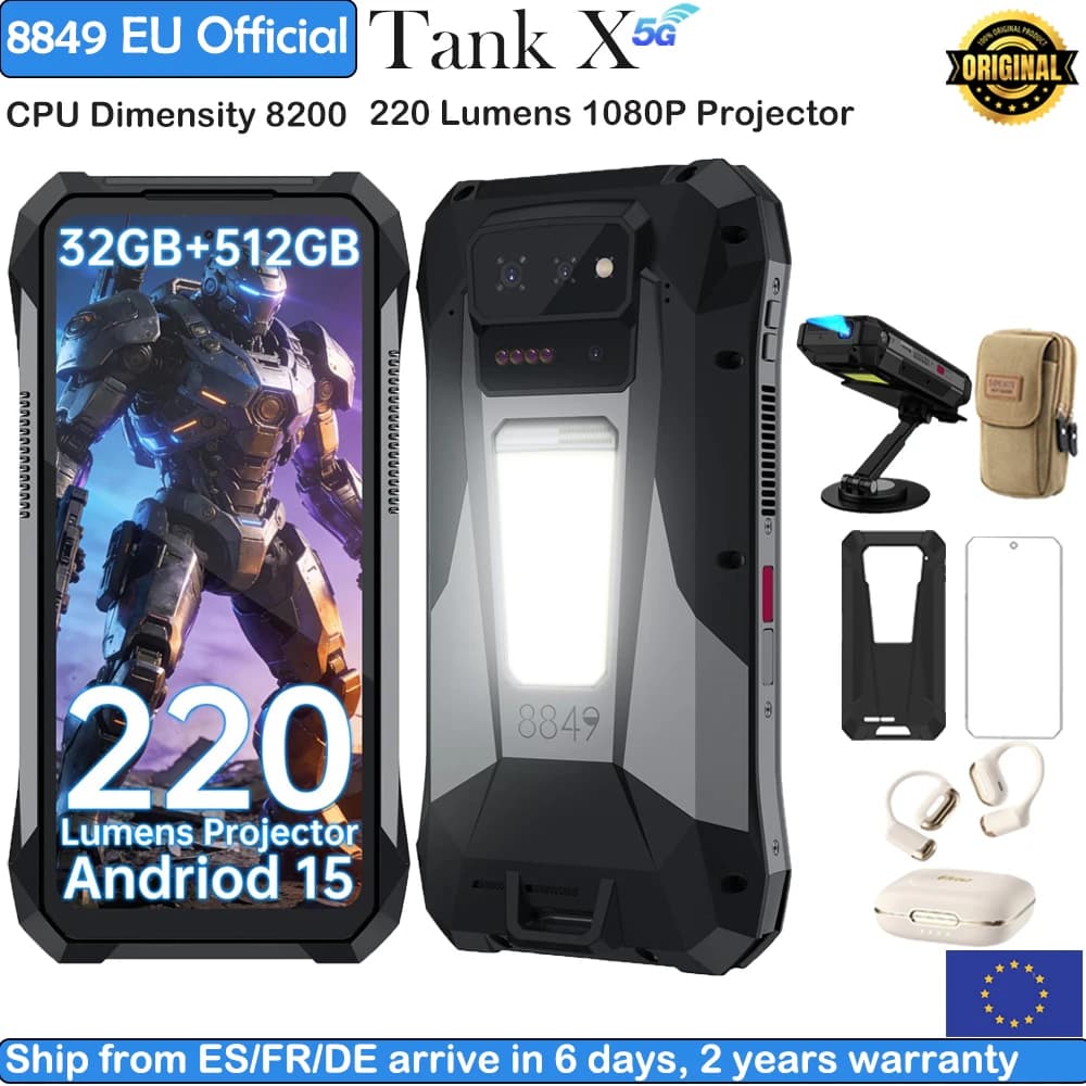 8849 Tank X Unihertz 220 Lumen Projector Rugged Phone Support 1080P Android 15 Smart Phone 17600mAh 32GB 512GB 5G Dimensity 8200