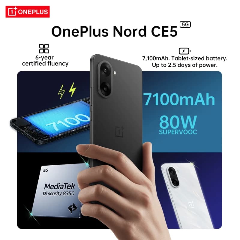 Global version samrtphone OnePlus Nord CE 5 5G 8GB+256GB 7100mAh 80W 50MP EIS+OIS Camera Android 15 WiFi 6