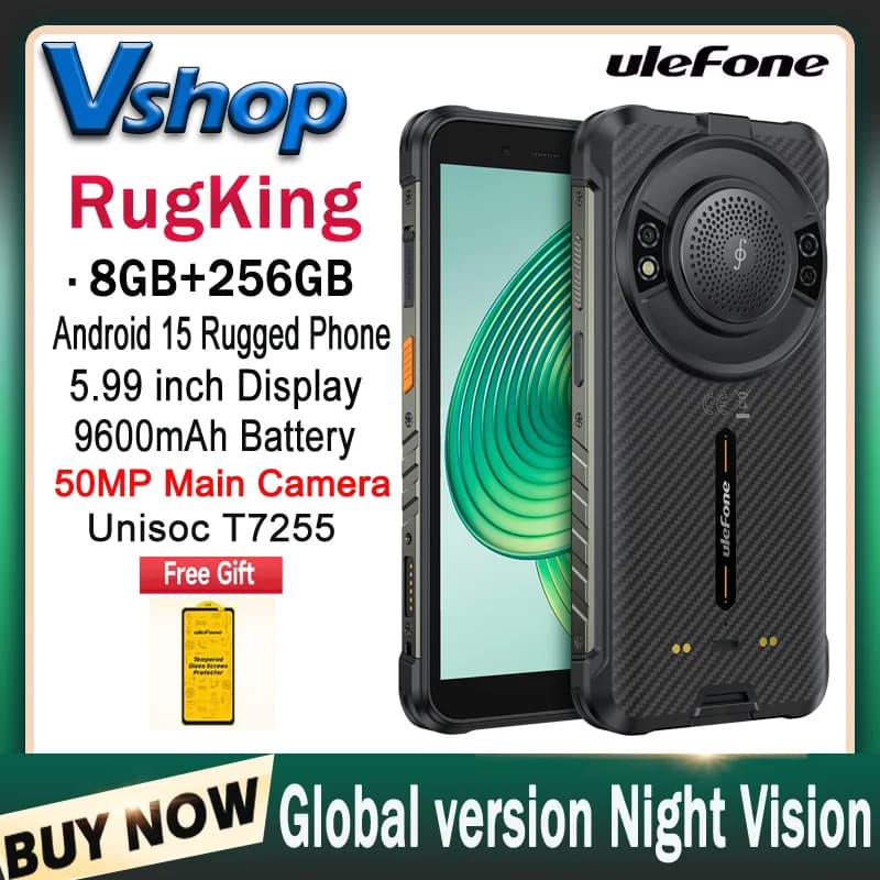 Ulefone RugKing Rugged Phone 8GB+128GB/256GB 5.99 inch Android 15 9600mAh 50MP Camera Unisoc T7255 NFC Global Version Smartphone