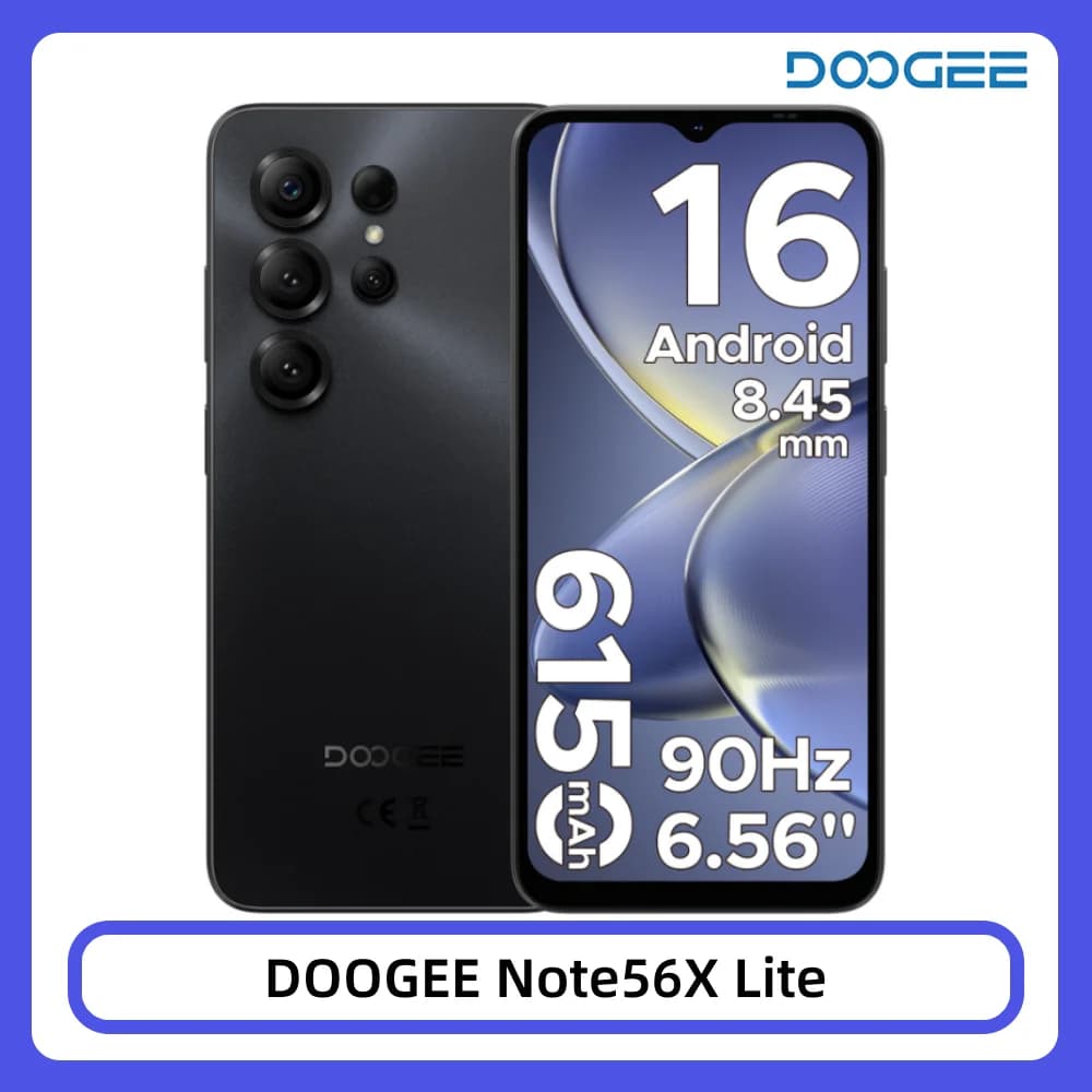 DOOGEE Note56X Lite Android 16 Smartphone 12GB+32GB 6.56" HD+ Screen 6150mAh Battery 8MP+5MP Widevine L1 NFC Cell Phone