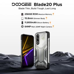 DOOGEE Blade20 Plus Rugged Phone 48GB+1TB 6.6" 120Hz Display 11800mAh Large Battery Helio G100 64MP Camera NFC Gemini AI NFC Android 16 Smartphone