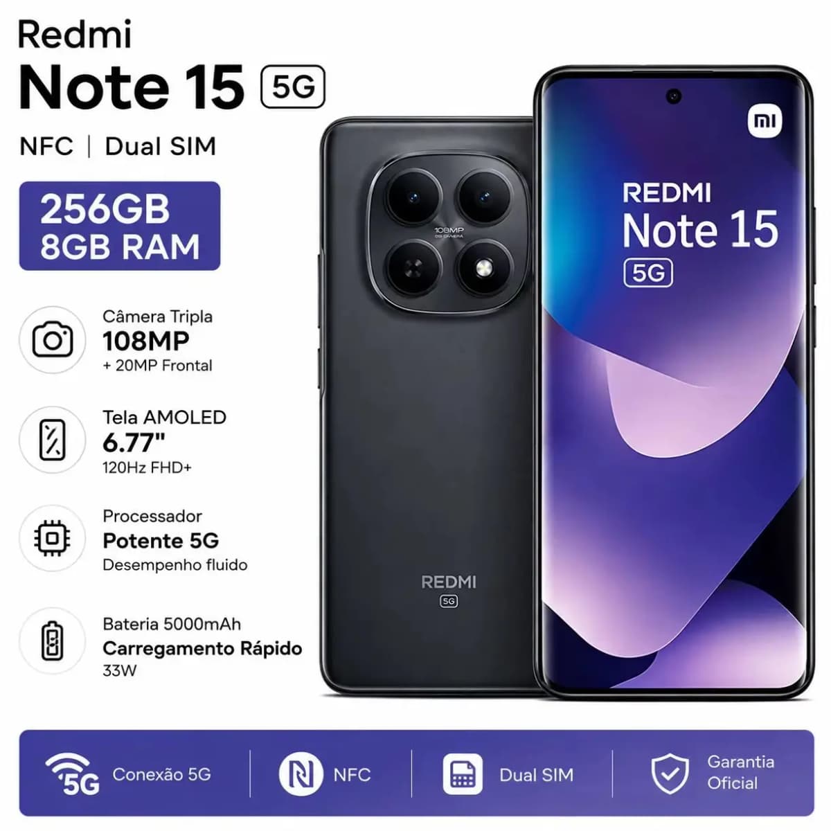 Xiaomi Redmi Note 15 5g Nfc Dual Sim 256Gb/8Gb Ram 6.77\" 108Mp/20Mp - Black (Global) 2026 Release