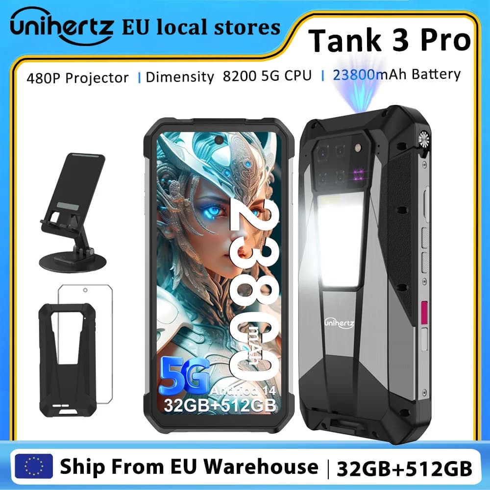 Unihertz 8849 Tank 3 Pro Rugged Mobile Phone 5g with 480P 100 Lumens Projector 200Mp Camera 512Gb Rom 23800Mah 120W Fast Charging Android 15 Nfc