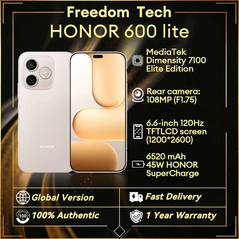 New Global Version Honor 600 Lite 8GB+256GB Honor Smartphone 6520 mAh 45W SuperCharge 120 Hz NFC