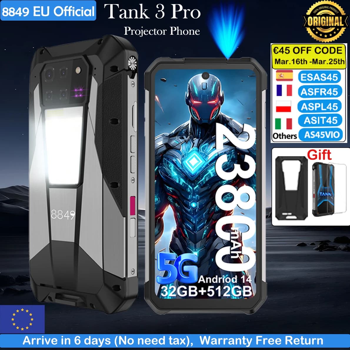 8849 Tank 3 Pro Unihertz Rugged Smartphone with Projector 100 Lumens 5G 32/36GB 512GB 23800mAh Cell Phones Dimensity 8200 CPU