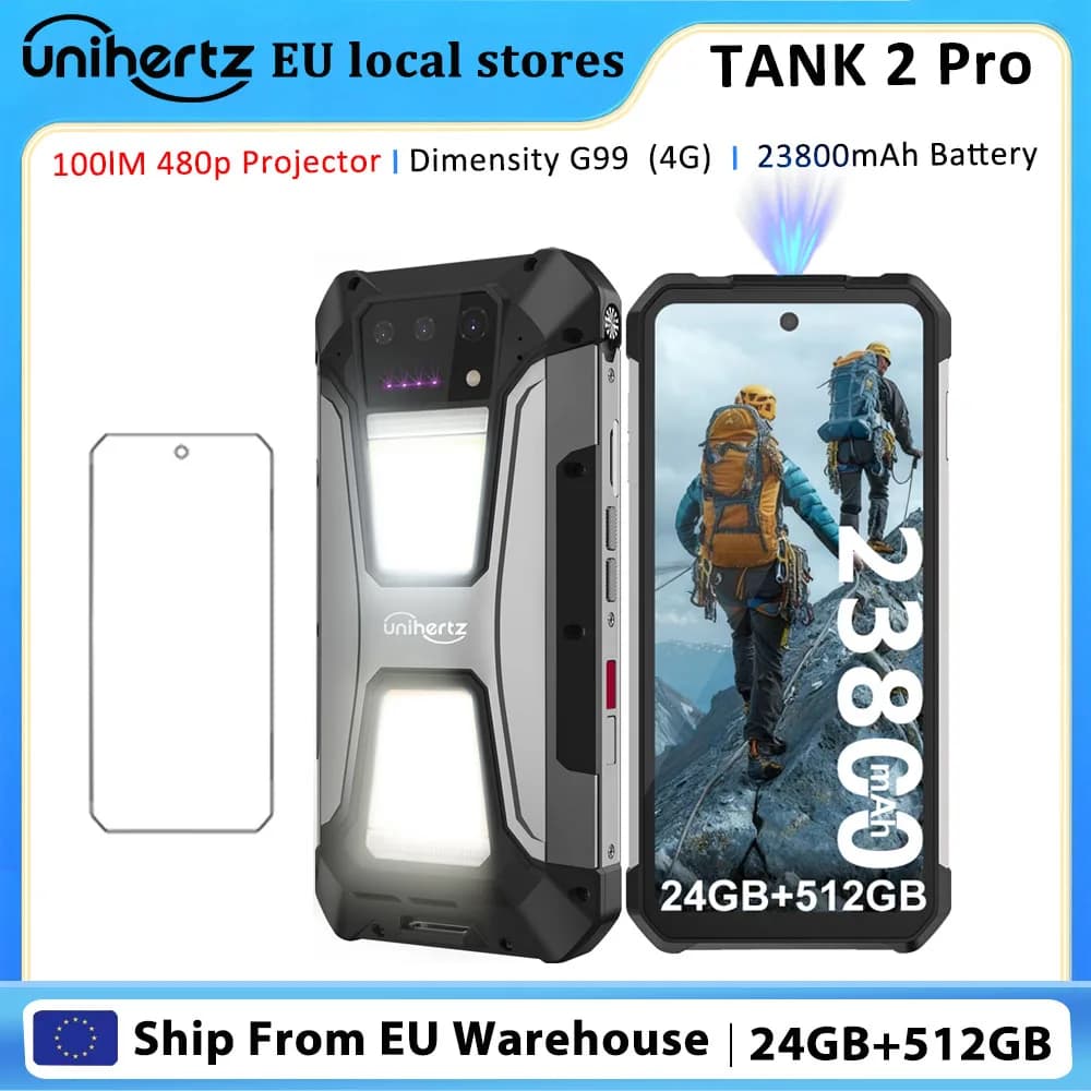 Uniherz Tank 2 PRO 8849 Rugged Smartphone Android 14 with Projector 6.79" 2.4K Display 120Hz 24GB 512GB 23800mAh 120W 4G Phone