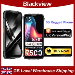 [Ship From UK]Blackview Android 15 AI Rugged Smartphone 24GB(8+16) 256GB 6.78" 120Hz 7500mAh 33W 50MP NFC 5G Cellphones