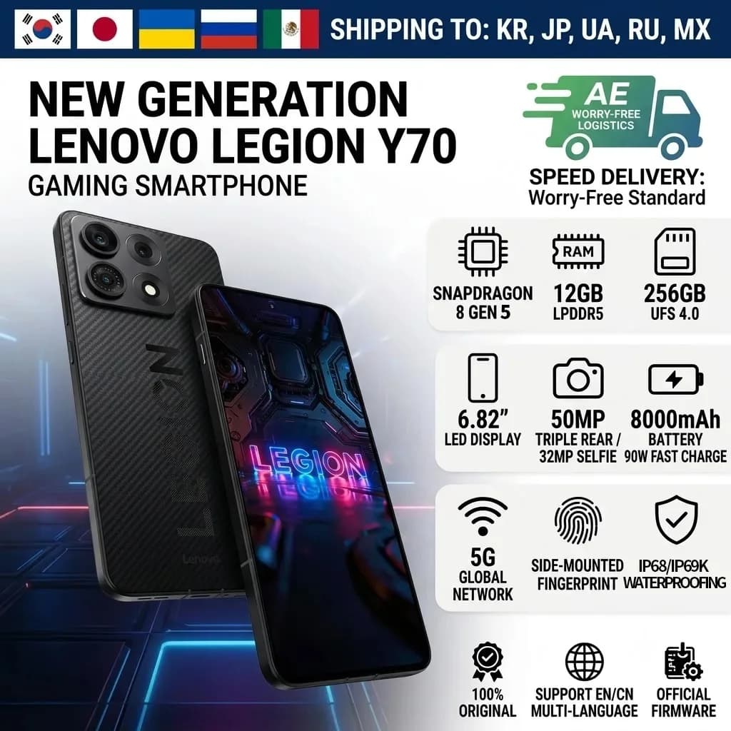 CN ROM Lenovo Legion Y70 New Generation 2026 Gaming Smartphone Snapdragon 8 Gen 5 6.82 Inch 144Hz OLED 8000mAh 90W Fast Charge