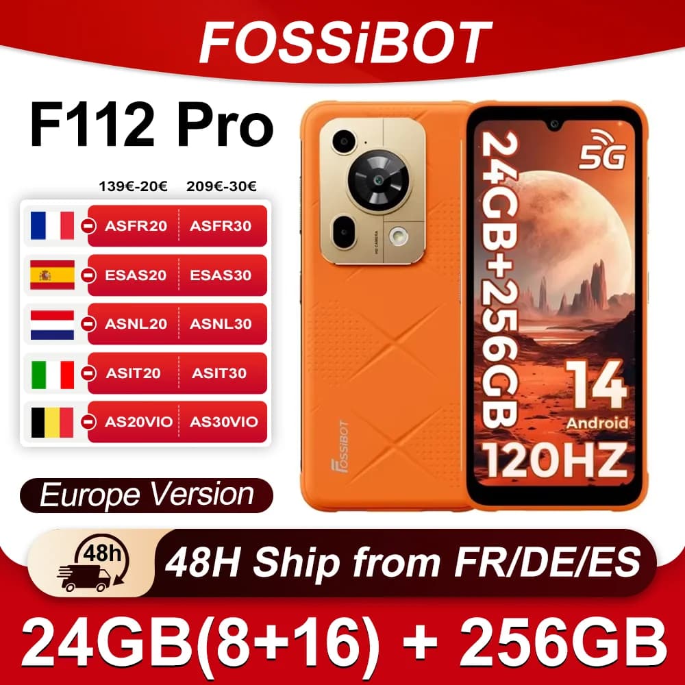 FOSSiBOT F112 Pro  24GB(8+16) 256GB Smartphone Android 14 NFC 5G Mobile Phone 6.88" HD+ Display 50MP Camera 7150mAh 18W Charging