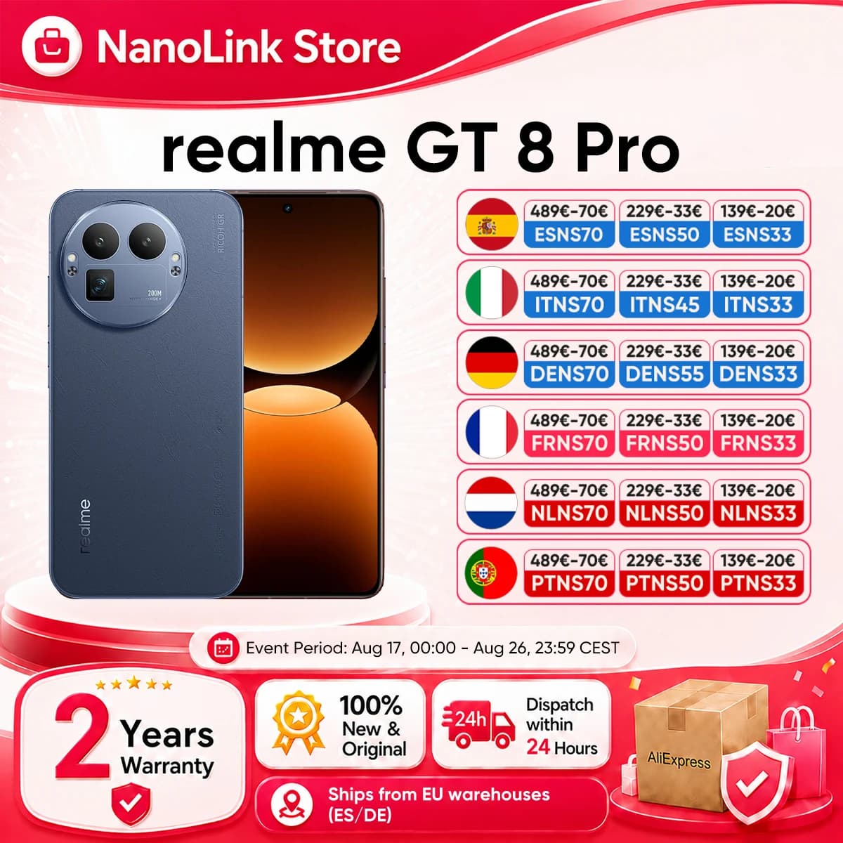 realme GT 8 Pro 5G Smartphone EU Version Snapdragon 8 Elite Gen 5 144Hz Screen 200MP Ultra Camera 50W Wireless Charge 2026 New