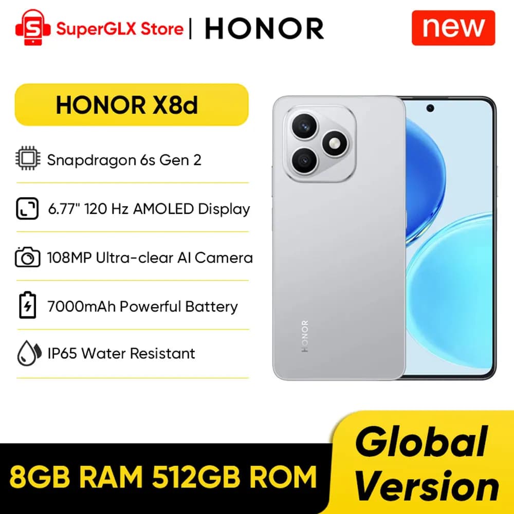 Global Version HONOR X8d Smartphone 8GB+512GB 6.77" 120Hz AMOLED Display 108MP Camera 7000mAh Battery 45W SuperCharge NFC IP65