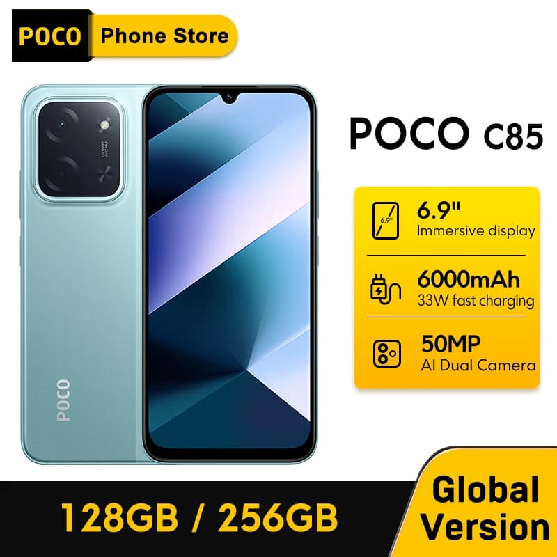 POCO C85 Global Version Smartphone MediaTek Helio G81-Ultra 6.9" Dot Drop display 6000mAh battery 50MP dual Camera 33W NFC IP64