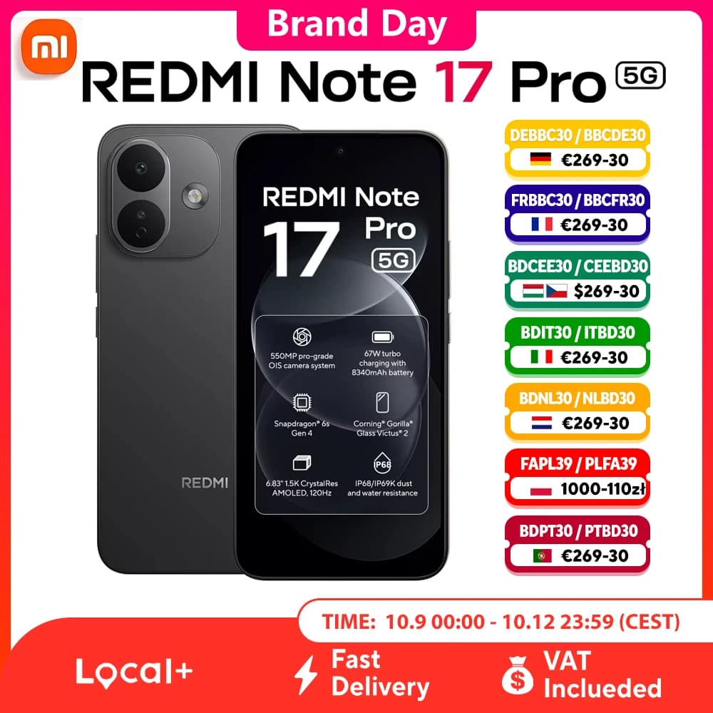 Xiaomi Redmi Note 17 Pro 5g Global Version 6.83" 120Hz Amoled Display 8340 Mah Snapdragon 6S Gen 4 67W Hypercharge 50Mp Ois Camera Ip68 Waterproof 5g Smartphone Dual Sim