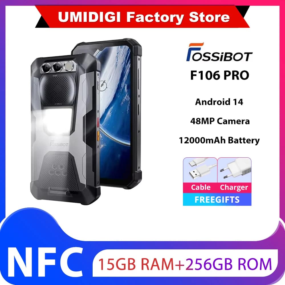 FOSSiBOT F106 PRO 15GB(8+7) 256GB Rugged 12000mAh 3W Camping Light 6.58”FHD Android 14 NFC Loud Speaker Global Version