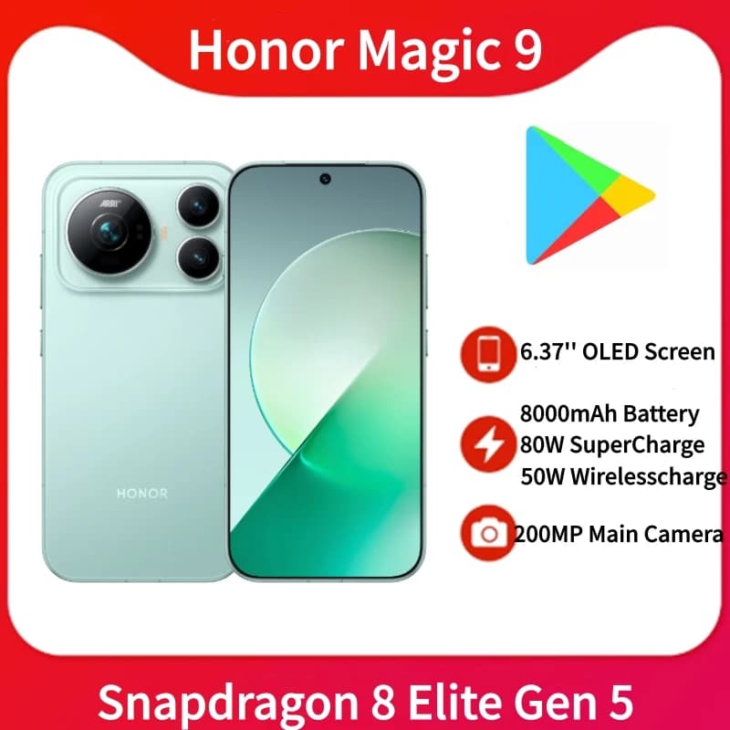 Honor Magic 9 China Snapdragon 8 Elite Gen 5 8000mAh Battery 80W Charger 6.37'' OLED Screen 200MP Main Camera Google Play Store