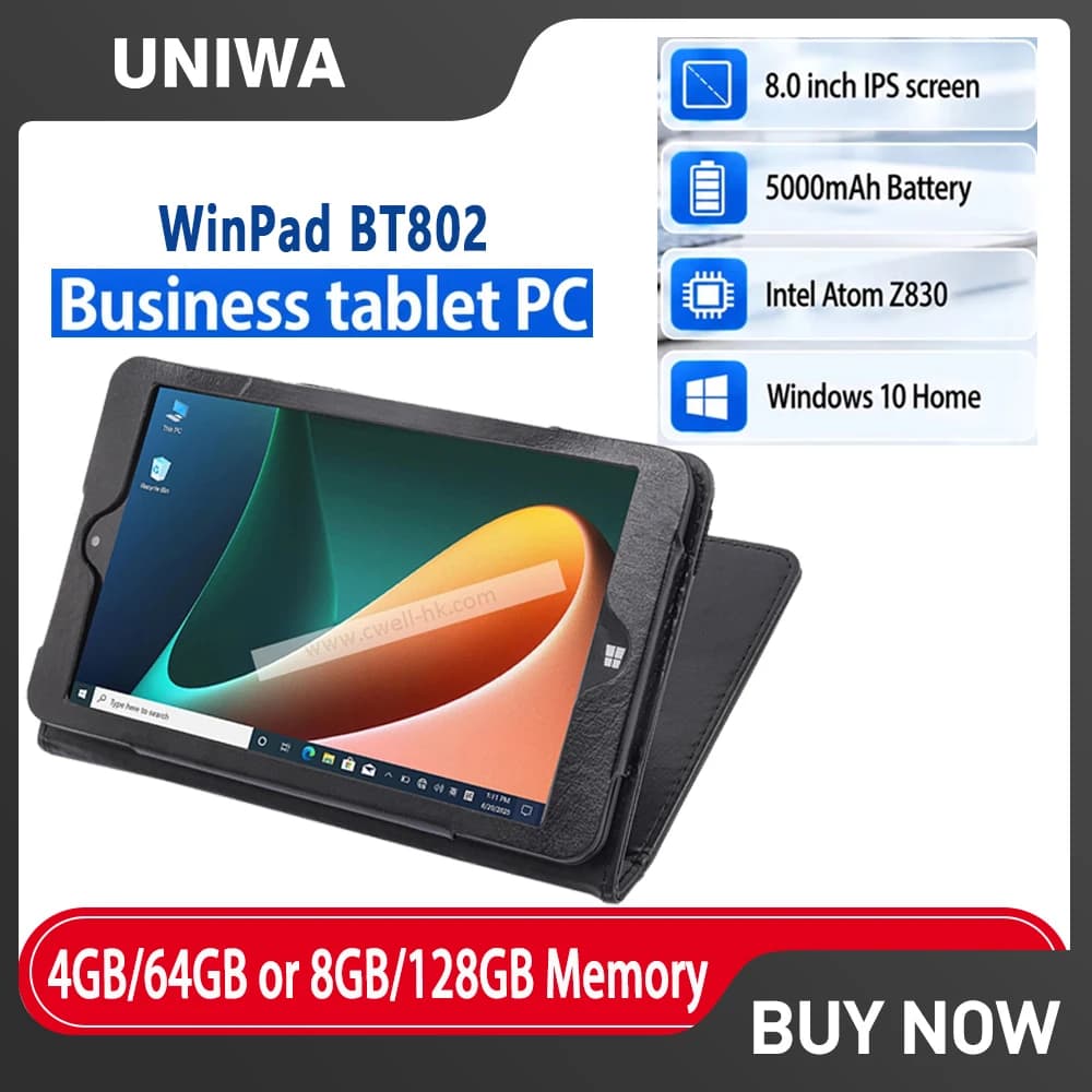 UNIWA WinPad BT802 Windows 10 Touch Screen Home Business Tablet 8.0 Inch 4GB 64GB 5000mAh Smart WiFi Protective Case BT Keyboard