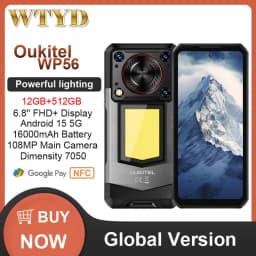OUKITEL WP56 Rugged Phone 12GB+512GB 6.8“FHD 120Hz 16000mAh 45W 108MP Camera Android 15 Dimensity 7050 NFC 5G Smartphone