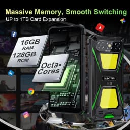 OUKITEL G5 Rugged Smartphone Unlocked 2025-16GB+128GB/TF 1TB Cell Phone, 900LM Dual Camping Lights, 6'' Display, 6300mAh Battery