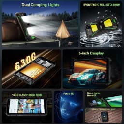 OUKITEL G5 Rugged Smartphone Unlocked 2025-16GB+128GB/TF 1TB Cell Phone, 900LM Dual Camping Lights, 6'' Display, 6300mAh Battery