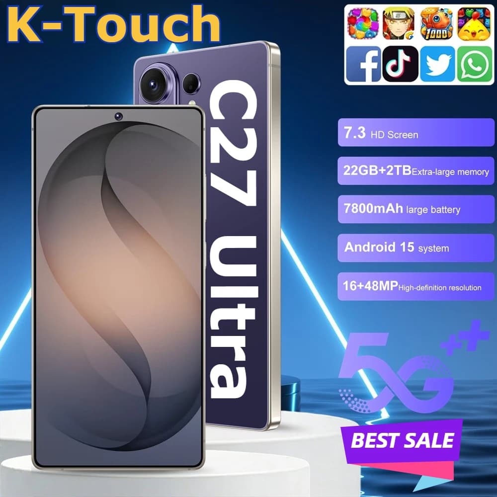 K-Touch Mobile Phones C27 Ultra 5G Dual Card Smartphone 7.3 Inch Android 15 Cell Phone 16+48MP Camera 7800mAh Face Unlocked WIFI GPS Cellphones For Men Women