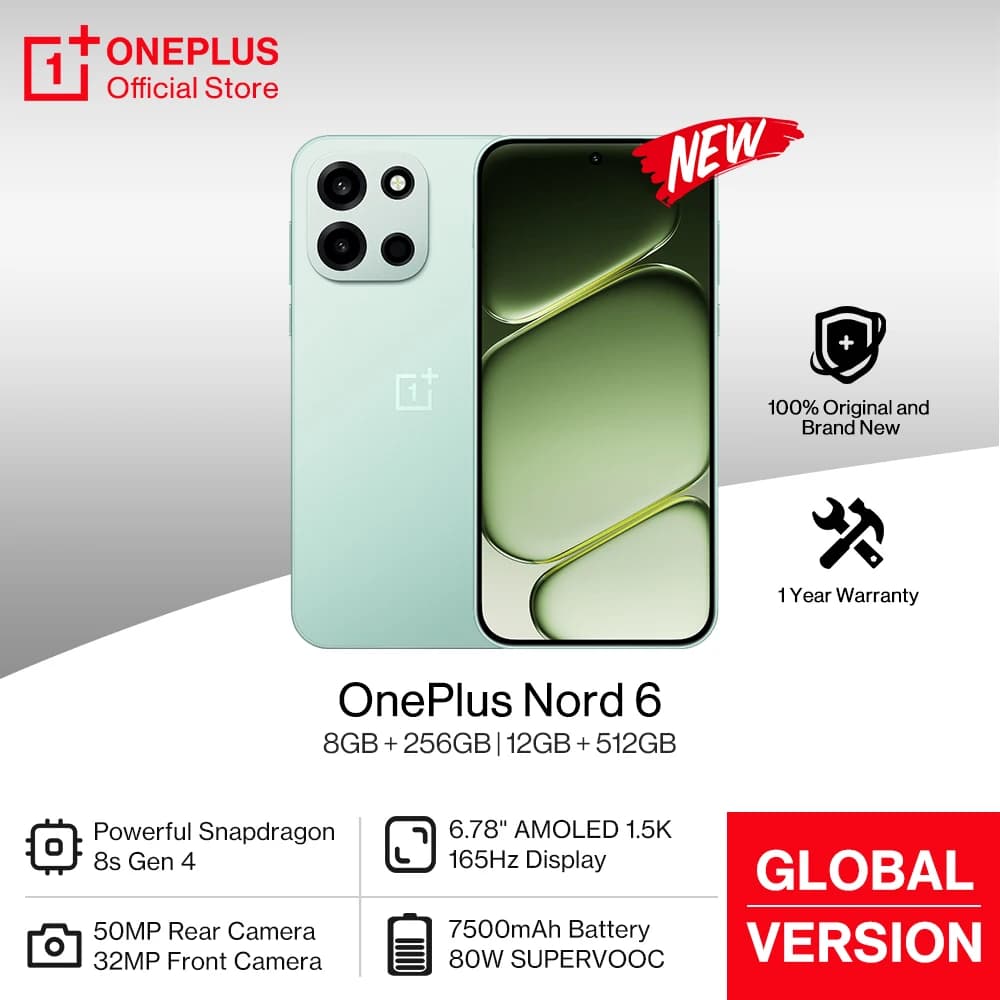Original OnePlus Nord 6 Global Version Smartphone 165Hz 1.5K AMOLED Display Snapdragon 8s Gen 4 50MP Sony Main Camera NFC