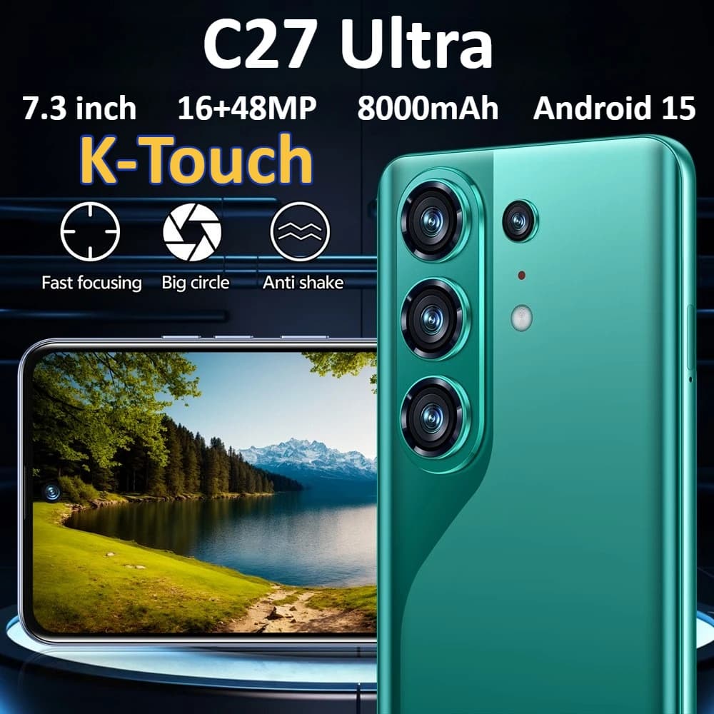 K-Touch C27 Ultra Mobile Phones 5G Dual Card Dual Standby Smartphone 7.3 HD Android 15 Cell Phone 8000mAh Face Unlock 16+48MP Camera Global Version Cellphones For Men Women