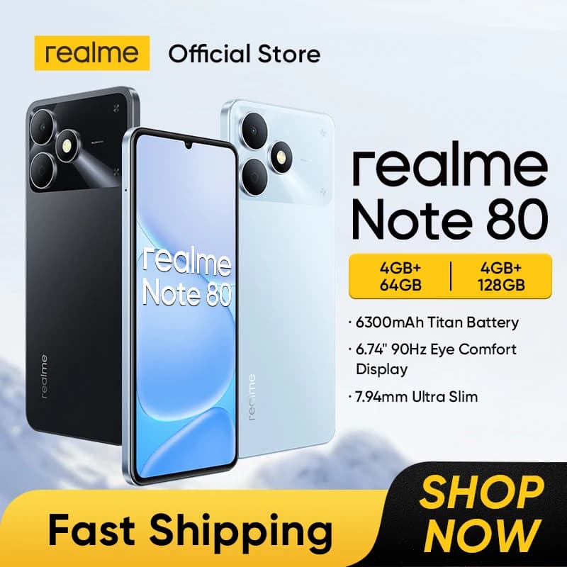 [In Stock] realme Note 80 Smartphone 6300mAh Battery 15W Charge 6.74" 90Hz Display 7.94mm Ultra Slim Powerful Octa-core Chipset